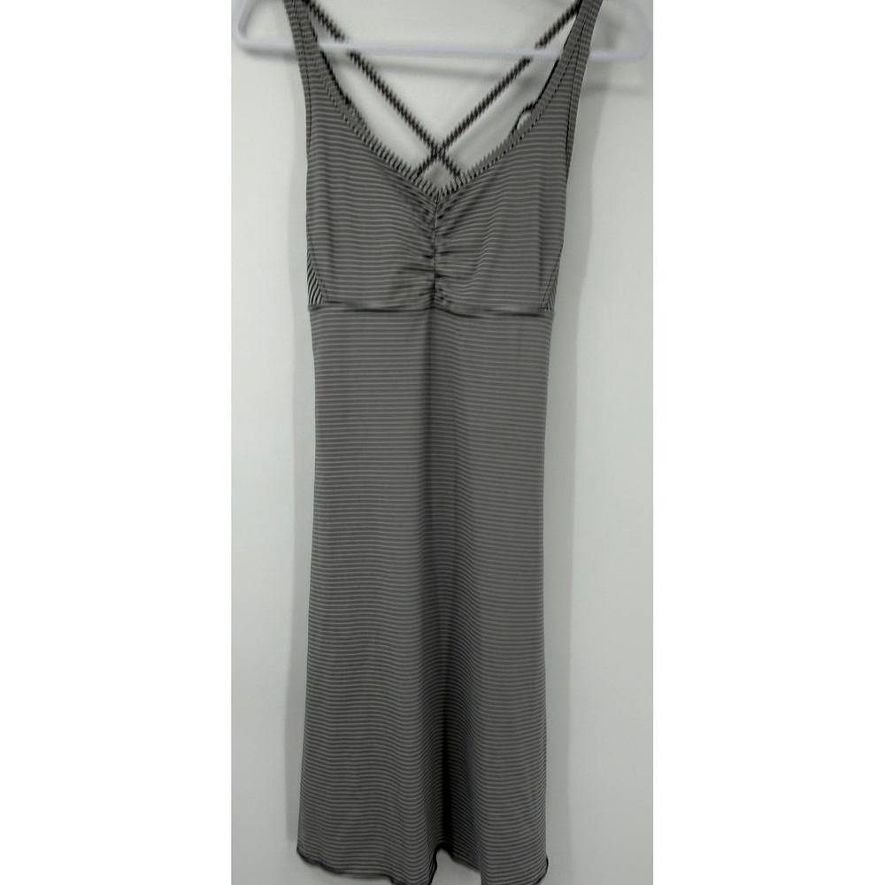 Prana Womens gray White Striped Active Dress Built In Bra Strappy Back Size M